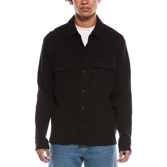 Vince MensChunky Waffle Shirt Jacket, Black